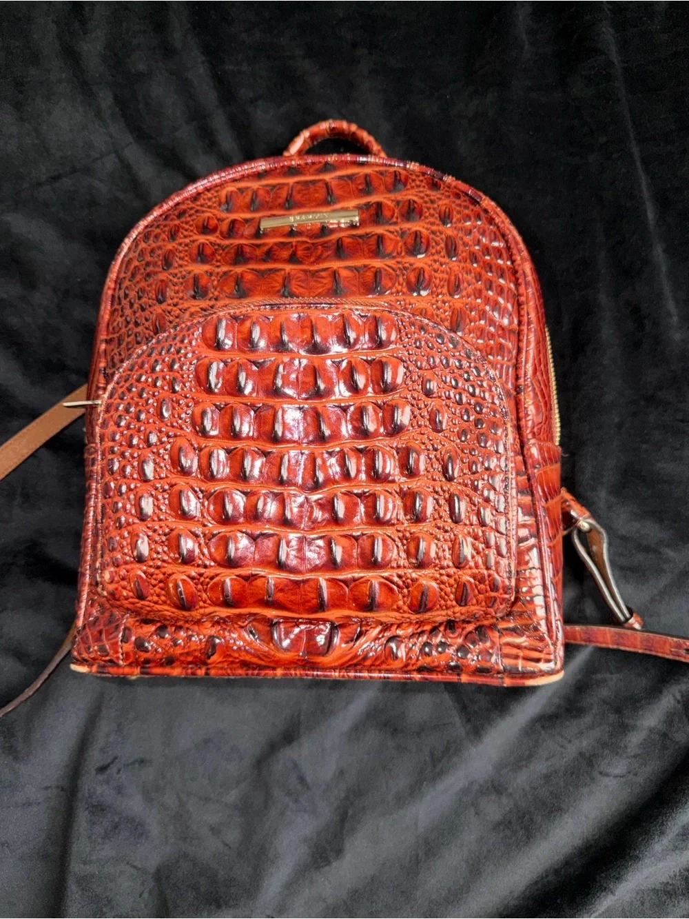 Brahmin Croc-Embossed Burnt Orange Leather Backpack